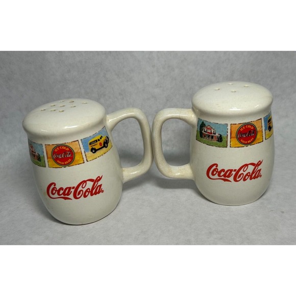 Authentic Retro Vintage Coca Cola Ceramic Salt & Pepper Shakers by Gibson - Picture 2 of 4